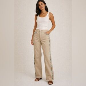 Ralph Lauren tan Pants with Blue beading around pockets and down pant legs